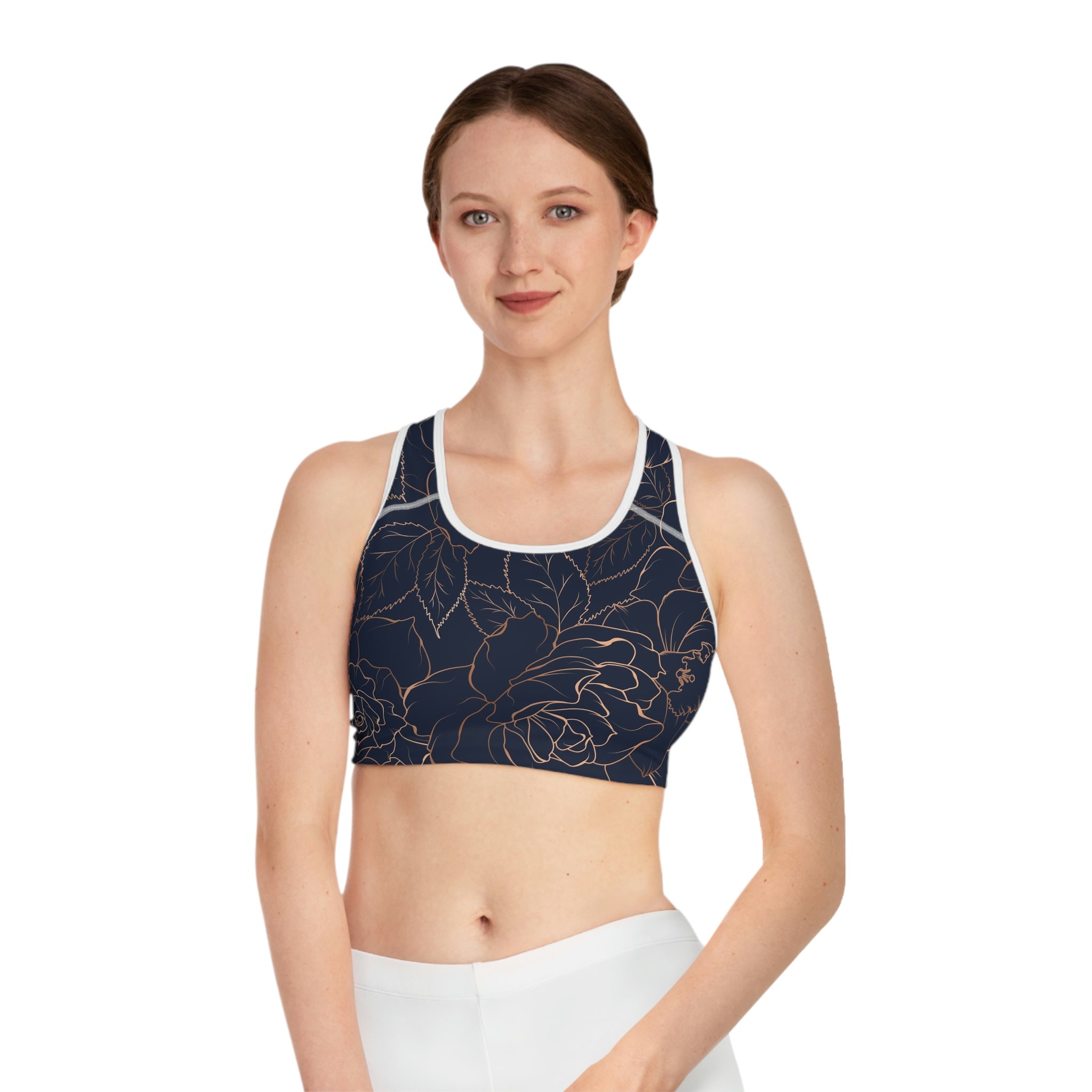 Rose Gold Floral Print Sports Bra